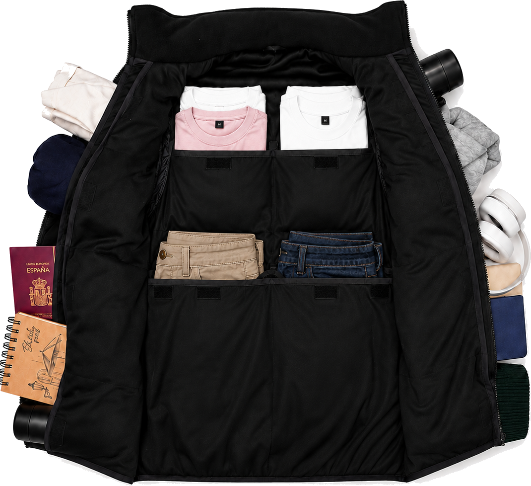 Joey Vest open with folded clothes inside
